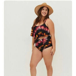 Torrid Wash Striped Dye V Flounce Bikini Size: 0x